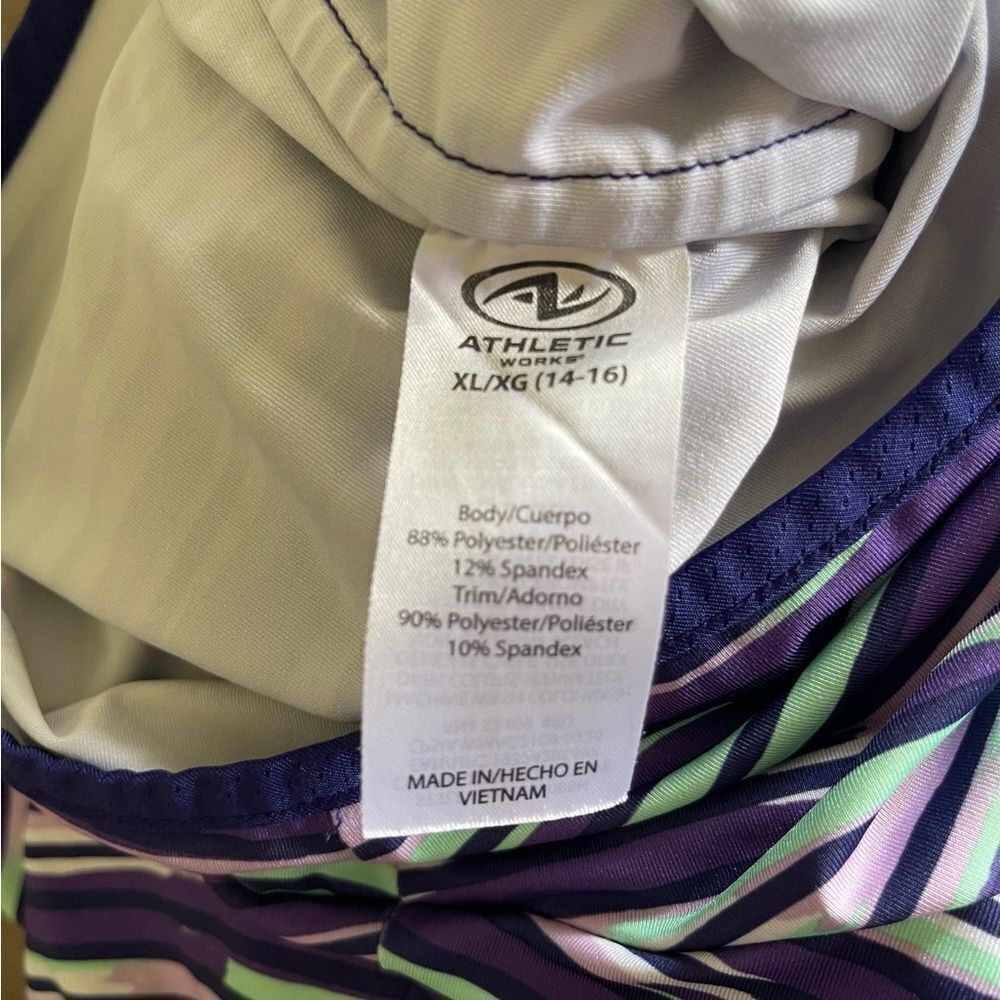 Athletic striped‎ romper sleeveless top/shorts sz XL waist drawstring cross back - Picture 5 of 6